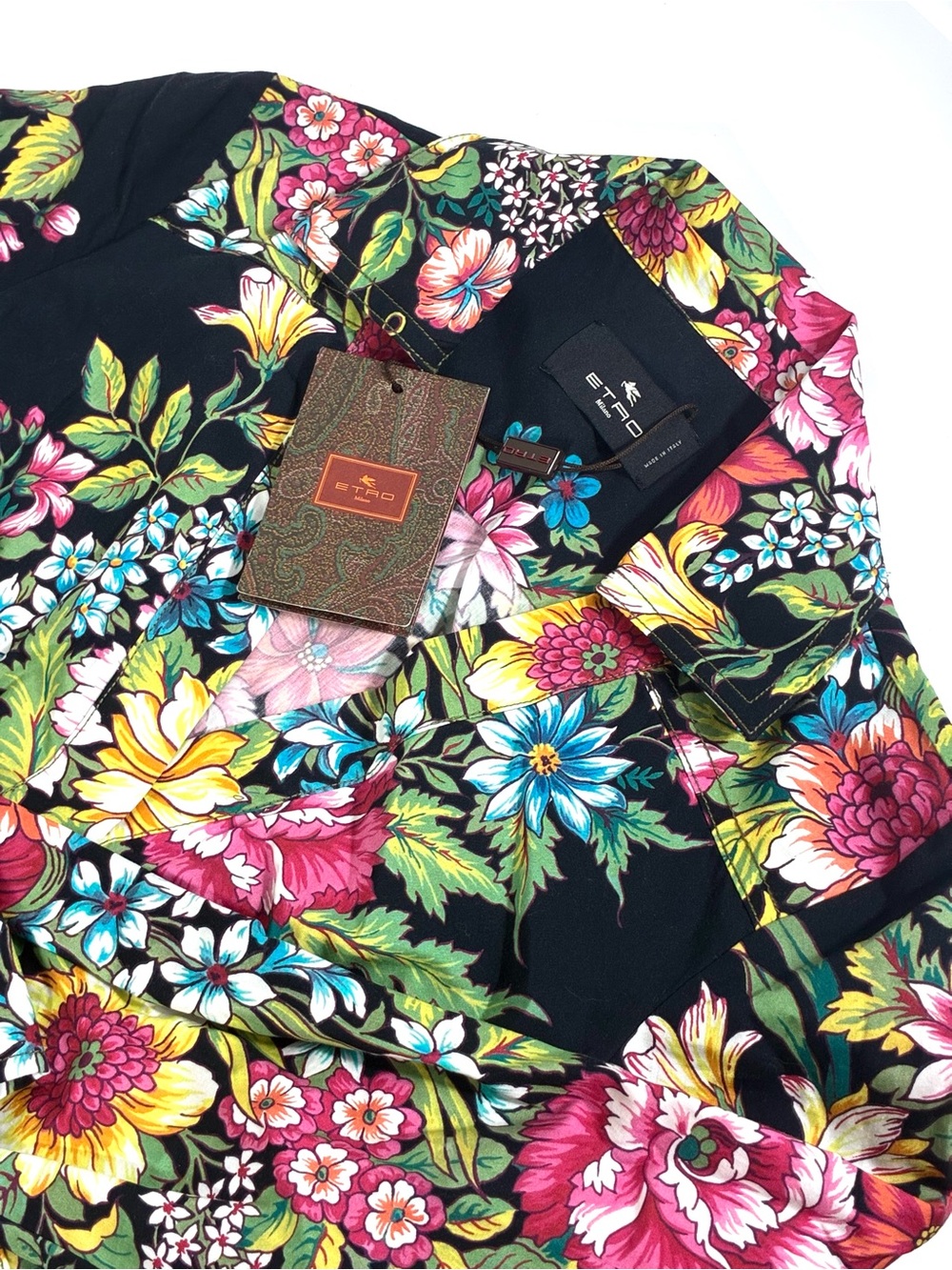Etro Floral Print Long Sleeve Midi Dress Black US 0 IT 36 NWT Cotton - Picture 8 of 16